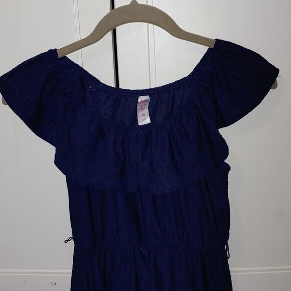 Justice Girls  eyelet hankerchief navy dress SZ 10 - Picture 3 of 7